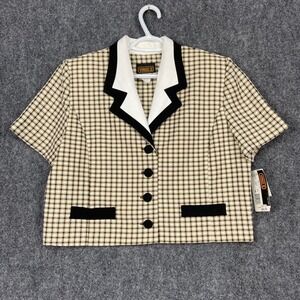 Virgo II Women's 14 Vintage Plaid‎ Short Sleeve Blazer Jacket Black White Trim